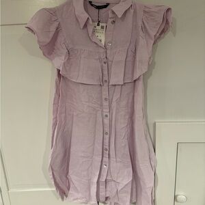 ZARA Lilac Linen Blend Ruffle Button-Down Dress – Size M – NWT